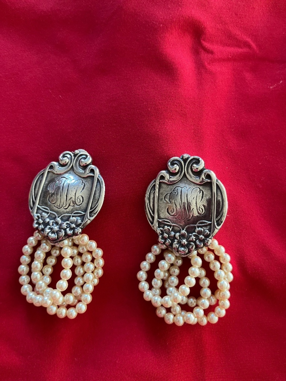 Sterling silver and pearl clip on earrings